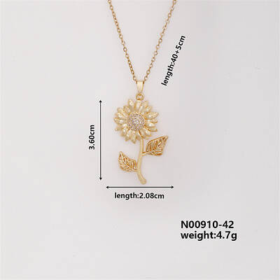 Shiny Sunflower Brass Micro Pave Cubic Zirconia Pendant Necklace for Women