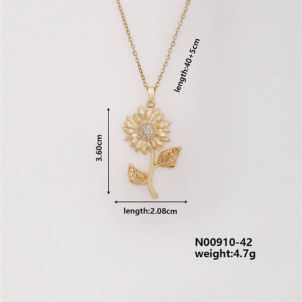 Shiny Sunflower Brass Micro Pave Cubic Zirconia Pendant Necklace for Women