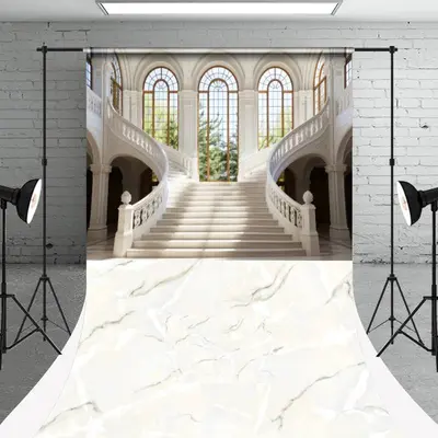 Grand Staircase White Marble Floor Sweep Backdrop