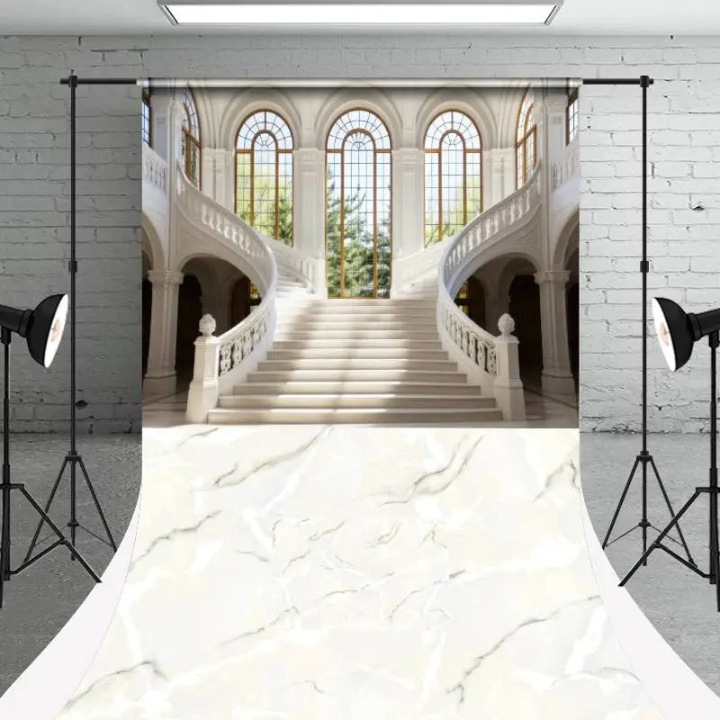 Grand Staircase White Marble Floor Sweep Backdrop