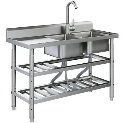 AECOJOY Stainless Steel Utility Sink Freestanding Outdoor Sink Station with Hose Hookup Small Tub for Garage Laundry Kitchen ...