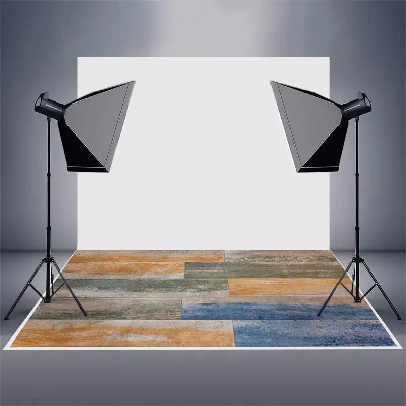 Light Yellow Blue Paint Old Wood Rubber Floor Mat - Aperturee