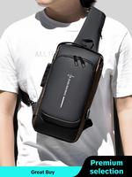 Letter Pattern Zipper Pu Sling Bag with Password Lock for Summer 2024, Waterproof Travel Business Chest Bag, Male Simple All-...