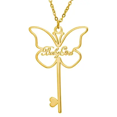 9K Gold Personalized Name Butterfly Necklace for Women