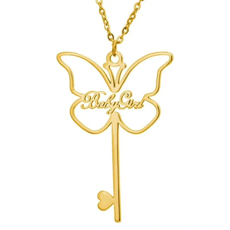 9K Gold Personalized Name Butterfly Necklace for Women