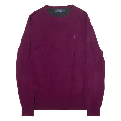 POLO RALPH LAUREN Mens Jumper Maroon Crew Neck Tight Knit Wool L