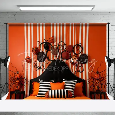 Orange Black Headboard Halloween Photo Backdrop - Aperturee