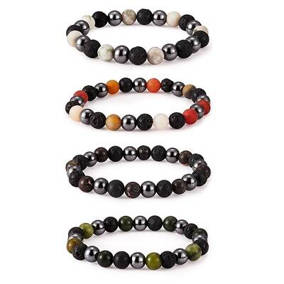 4Pcs 4 Style Natural Gemstone Round Beaded Stretch Bracelets Set