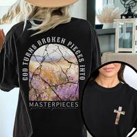 God Turns Broken Pieces Into Masterpieces Christian Tops  T Shirt Graphic Motivational Christian Shirt Gift for Religious Gif...