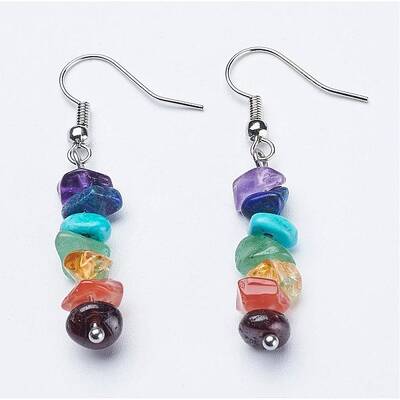 Natural & Synthetic Mixed Gemstone Dangle Earrings