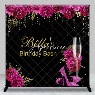 Aperturee Black Gold Purple Rose Custom Name Birthday Backdrop, 3X3FT(1X1M), 15 USD, custom birthday backdrops, DZZH0C812-O