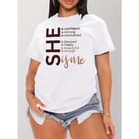 [Casual Spring Summer Women's T-shirt] Letter Print T-shirt, Casual Short Sleeve Crew Neck Top For Spring & Summer, Women's C...