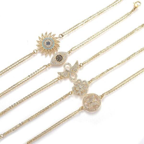 Brass Micro Pave Cubic Zirconia Link Bracelets