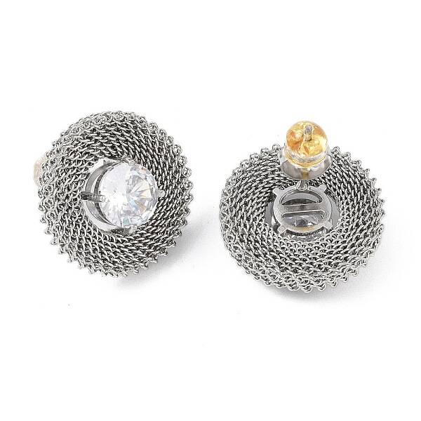 304 Stainless Steel Pave Cubic Zirconia Twisted Chain Disc Stud Earrings for Women