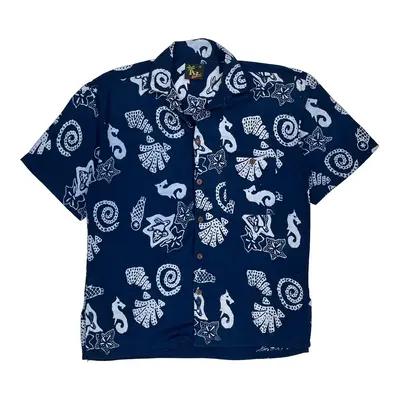Paradise Graphic Hawaiian Shirt - Medium Blue Viscose