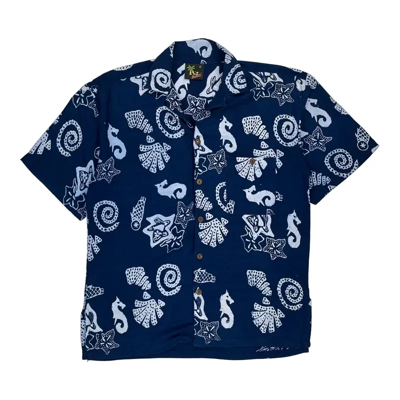 Paradise Graphic Hawaiian Shirt - Medium Blue Viscose