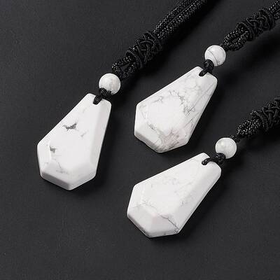Natural Howlite Hexagon Pendant Necklace with Nylon Cord