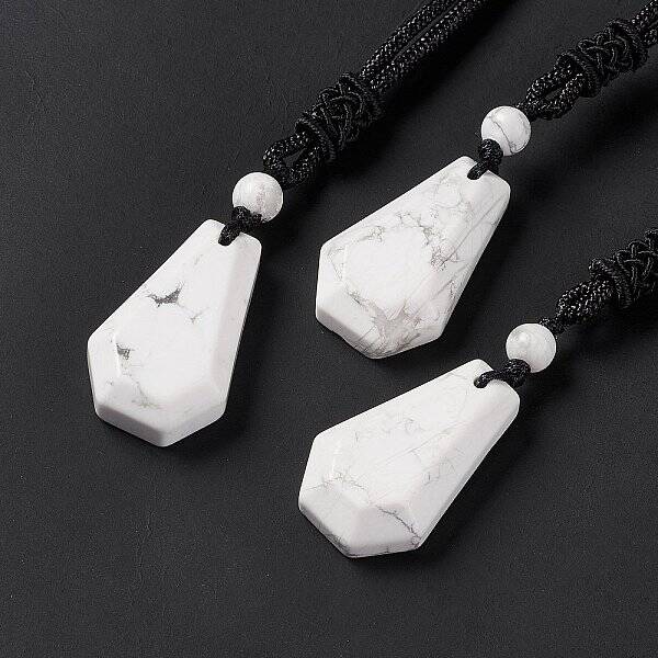 Natural Howlite Hexagon Pendant Necklace with Nylon Cord