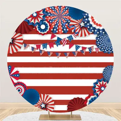 Aperturee Red And White Stripe Independence Day Round Backdrop | Wall Backdrop For Party | Party Curtain Backdrop | Custom Pa...