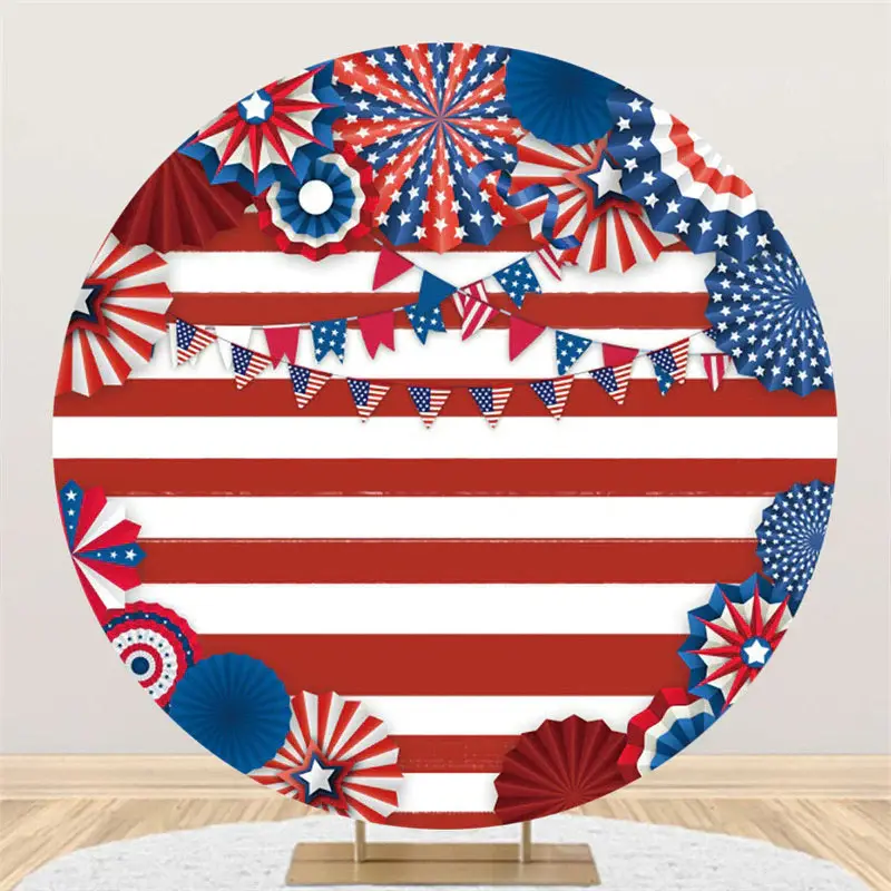 Aperturee Red And White Stripe Independence Day Round Backdrop | Wall Backdrop For Party | Party Curtain Backdrop | Custom Pa...