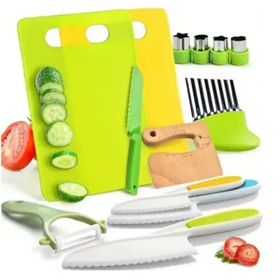 Children's Kitchen Tool Set, 13pcs/set Including Knife, Peeler, Cutter, Cutting Board, Baking Embossing Tools, Kitchen Utensi...