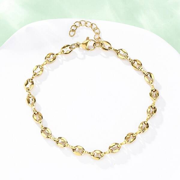 304 Stainless Steel Coffee Bean Chain Bracelets for Women