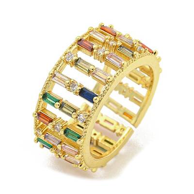 Brass Micro Pave Cubic Zirconia Cuff Rings