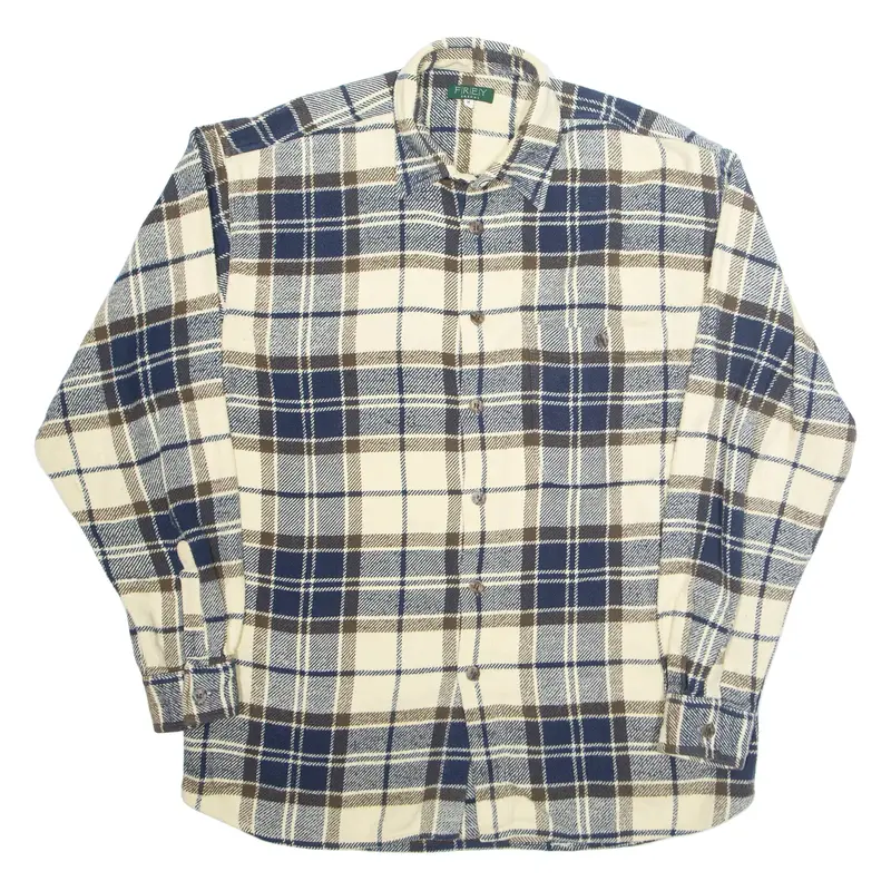 FIREFLY Mens Flannel Shirt Cream Check Long Sleeve M