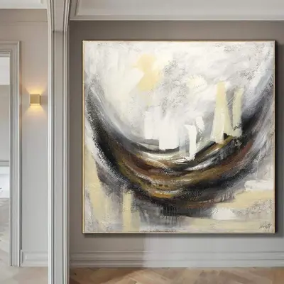 Large Abstract Acrylic Beige Painting Brown Wall Art Modern Original Wall Decor | RIVER OF LIFE
