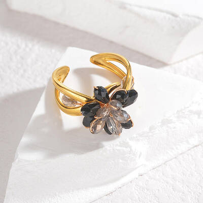 304 Stainless Steel Adjustable Cuff Rings with Glass Crystal