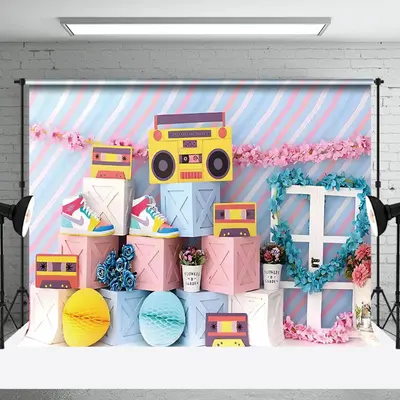 Aperturee Retro Back To 90S Baby Cake Smash Photography Backdrop