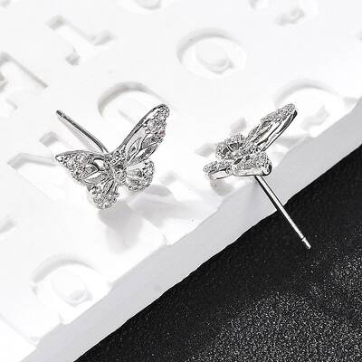 Butterfly Brass Micro Pave Cubic Zirconia Ear Studs