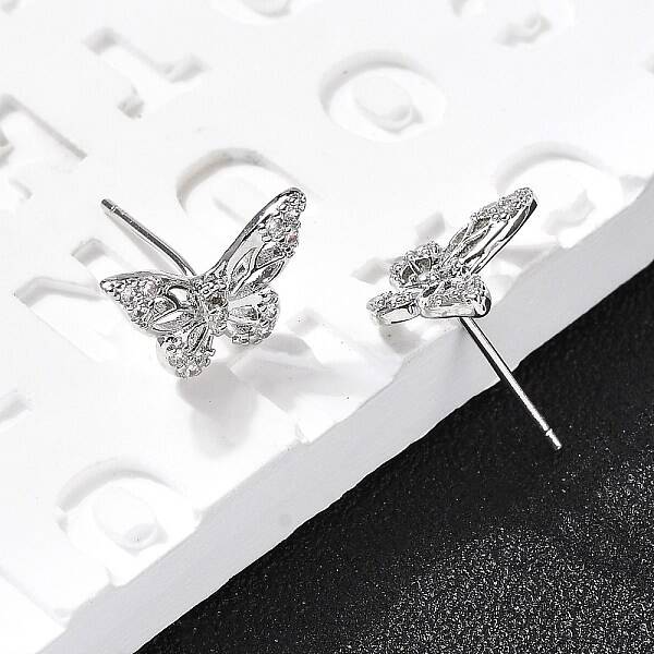 Butterfly Brass Micro Pave Cubic Zirconia Ear Studs