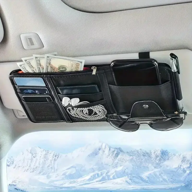 Fashionable Car Sun Visor Organizer, Multifunctional Sun Visor Storage Bag, Car Glasses Clip, Sunglasses Holder with Zipper...
