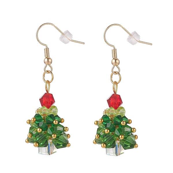 Glass Braided Beaded Christmas Tree Dangle Earrings