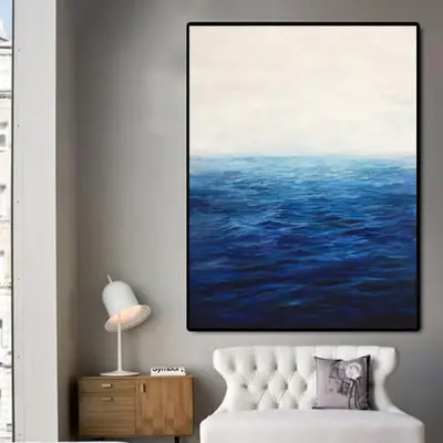Large Abstract Blue Ocean Painting On Canvas Original Sea Wall Art Feng Shui Painting Wall Decor | ENDLESS OCEAN