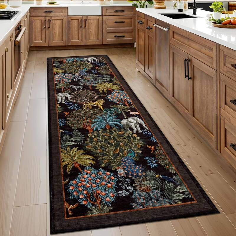 Garvee Jungle Rug 2x6 Kitchen Runner Rug Non-Slip Washable Faux Wool Soft Low-Pile Animal Print for Hallway Bedroom Entryway