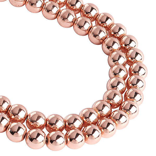 OLYCRAFT 104pcs Non-Magnetic Synthetic Hematite Beads Rose Gold Plated 8mm Round Loose Beads for Necklaces Bracelets Jewelry ...