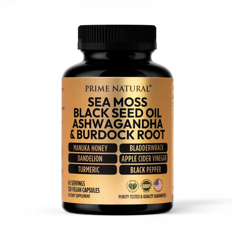 Sea Moss 3000mg Black Seed Oil 2000mg Ashwagandha 1000mg Turmeric 1000mg Bladderwrack 1000mg Burdock 1000mg Manuka Honey Dand...