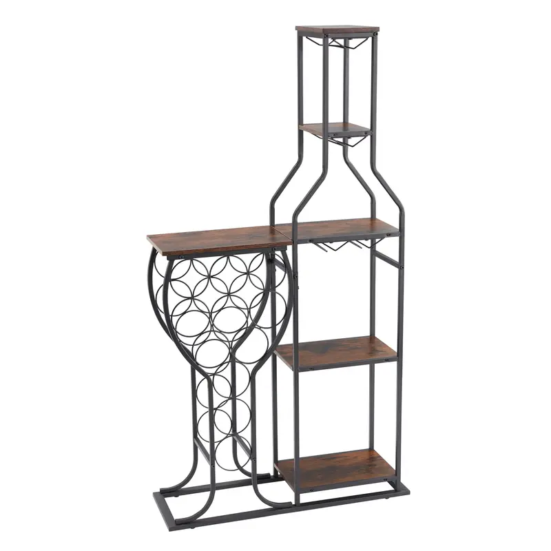 5 Tier Wine Rack Freestanding Floor 11 Bottle Wine Racks with Tabletop Hanging Wine Glass Holder Bar Table Wine Storage Shelf...