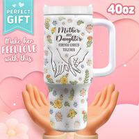Gift - Mother And Daughter 40 Oz Stainless Steel Tumbler With Handle, 3D Inflated Effect Printed Coffee Cup, Gift For Mother'...