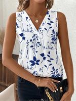 Women's All Over Print V Neck Top, Casual Sleeveless Top for Summer, Ladies Clothes for Daily Wear, Womenswear