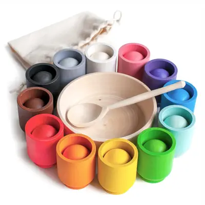 Wooden Color Matching Montessori Toy, Balls in Cups