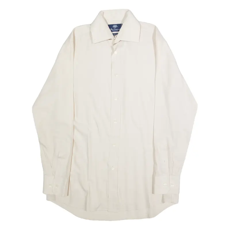BEN SHERMAN Slim Cut Mens Plain Shirt Beige Long Sleeve L