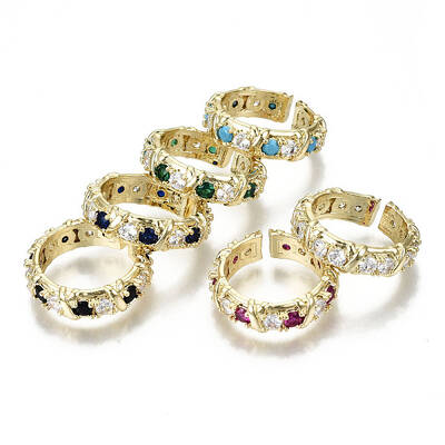 Brass Micro Pave Cubic Zirconia Cuff Rings