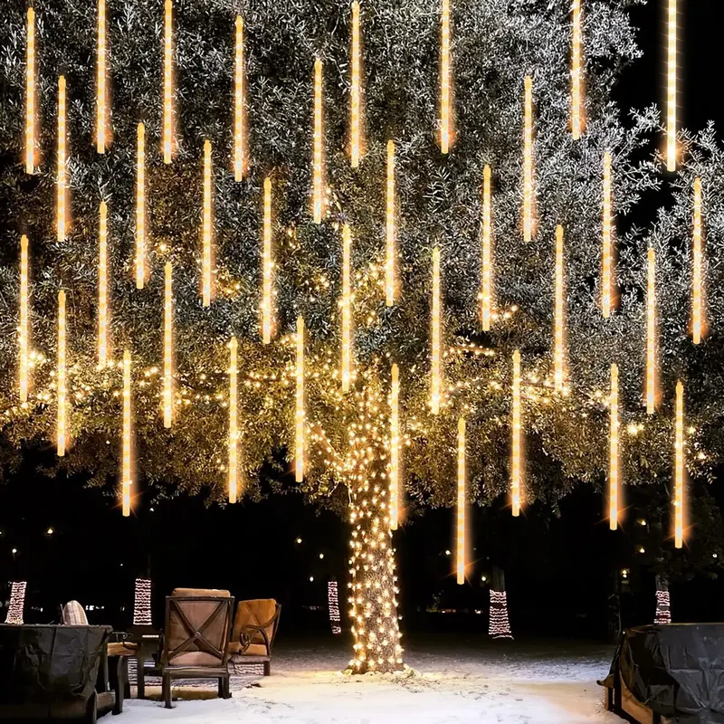 Dazzle Bright Lights Outdoor, Meteor Shower Rain Lights 12 Inch 8 Tubes, Waterproof Plug in Falling Icicle Lights Christmas W...