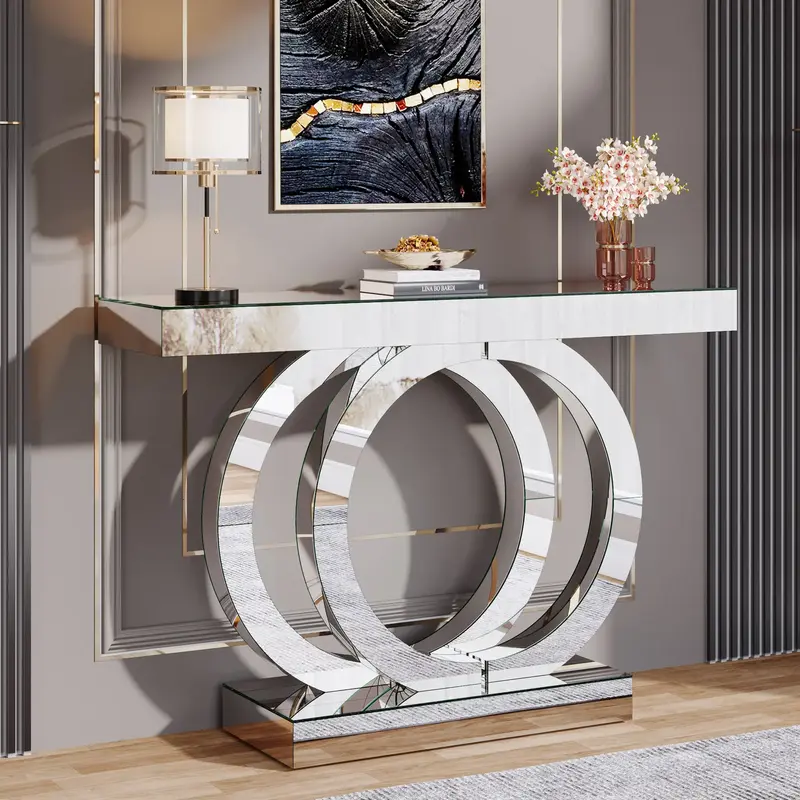 【Radiance Series】Tribesigns 39-Inch Luxury Circular Mirrored Console Table, Modern Entryway Table with Thickened Mirror F...