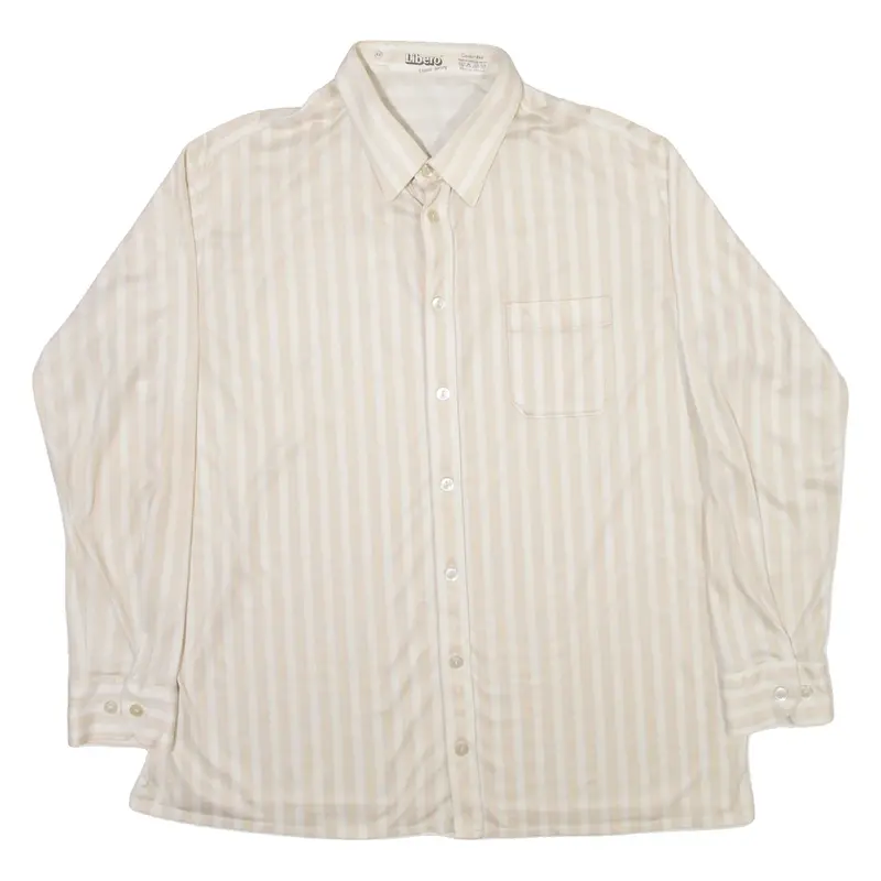 LIBERO Mens Shirt Beige Striped Long Sleeve L