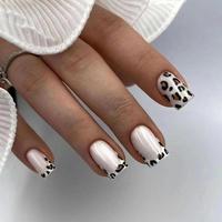 Leopard Pattern Fake Nail Manicure Set, 24pcs Coloblock Press On Nails with 1 Tape & 1 Nail File & 1 Stick, Elegant Stick On...