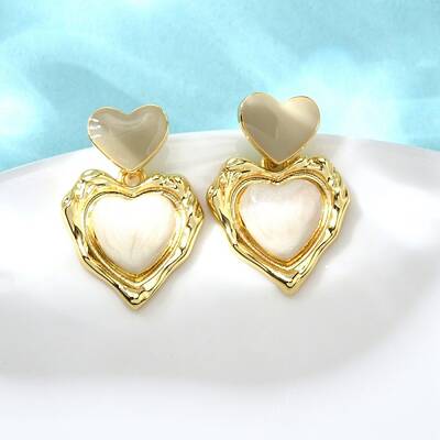 Heart Brass Enamel Stud Earrings